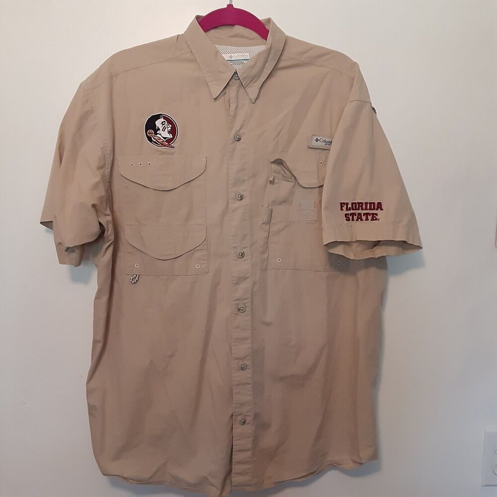 Columbia PFG FSU Shirt Mens M Florida State Seminoles NCAA Football Beige